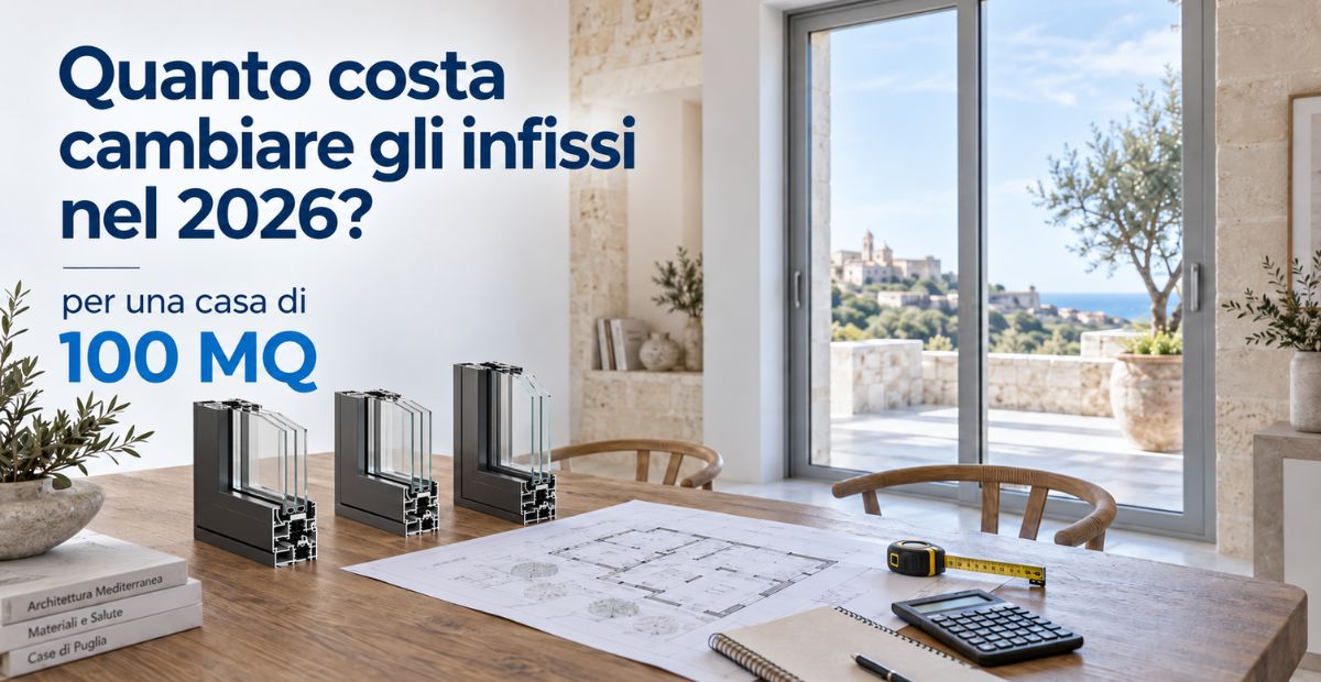 Quanto costa cambiare gli infissi nel 2026? Fasce di prezzo per PVC, alluminio e legno, costi per una casa di 100 mq, bonus e voci da confrontare.